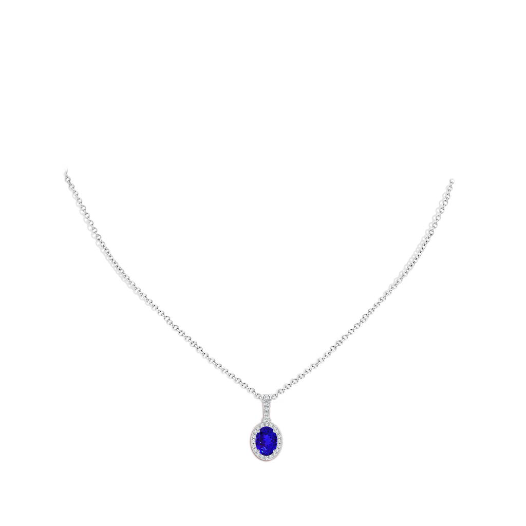 8x6mm AAAA Vintage Style Oval Tanzanite Halo Pendant in White Gold Body-Neck
