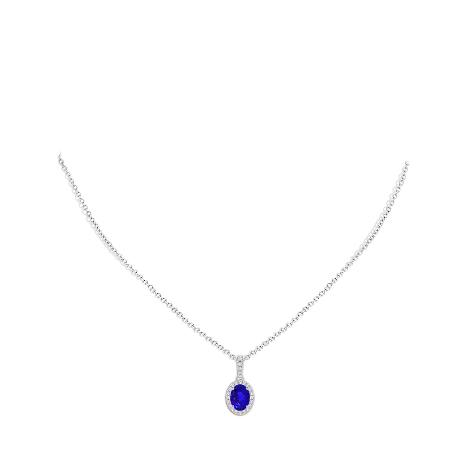 8x6mm AAAA Vintage Style Oval Tanzanite Halo Pendant in White Gold body-neck