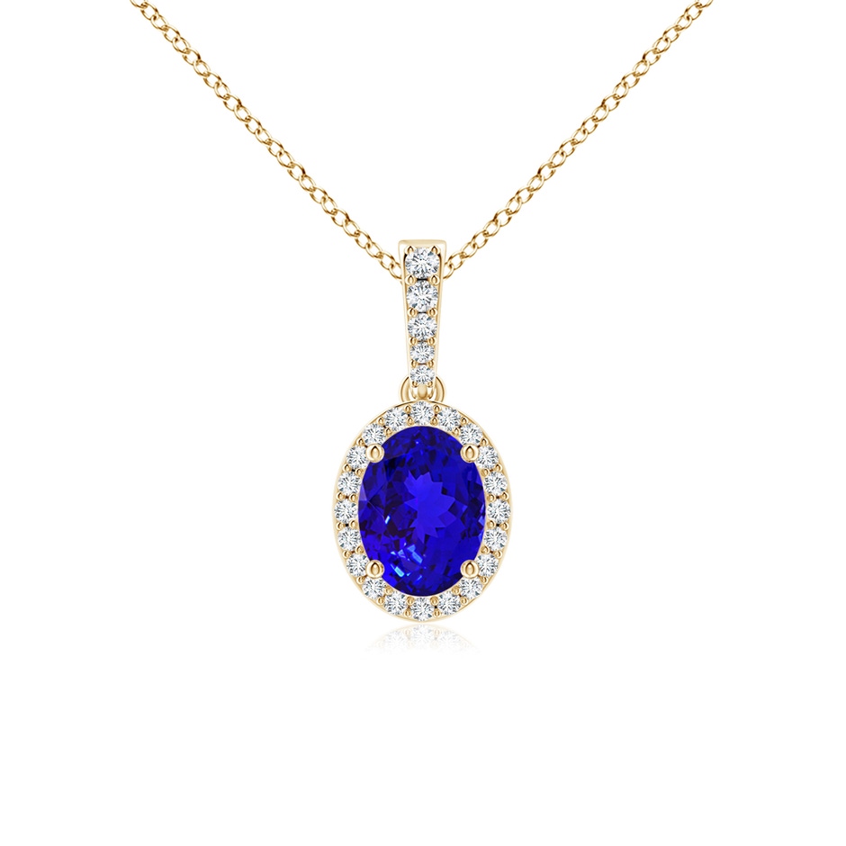 8x6mm AAAA Vintage Style Oval Tanzanite Halo Pendant in Yellow Gold 