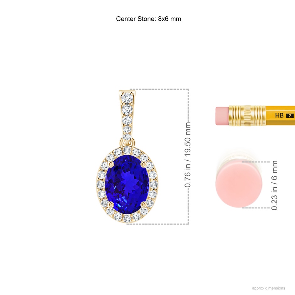 8x6mm AAAA Vintage Style Oval Tanzanite Halo Pendant in Yellow Gold ruler