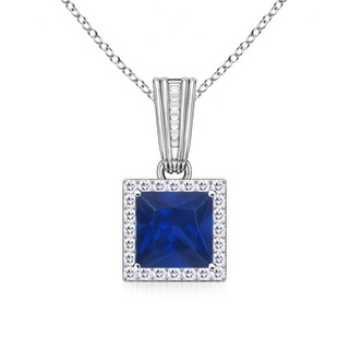 6mm AAA Vintage-Inspired Square Sapphire and Diamond Halo Pendant in P950 Platinum