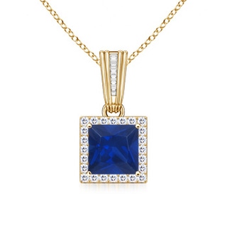 6mm AAA Vintage-Inspired Square Sapphire and Diamond Halo Pendant in Yellow Gold