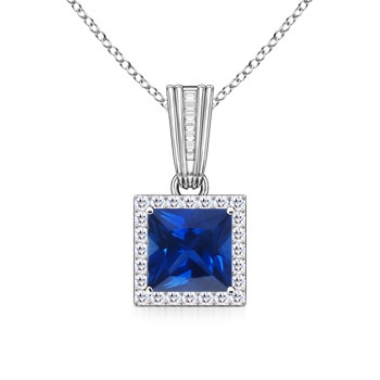 6mm AAAA Vintage-Inspired Square Sapphire and Diamond Halo Pendant in P950 Platinum