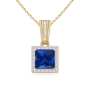 6mm AAAA Vintage-Inspired Square Sapphire and Diamond Halo Pendant in Yellow Gold