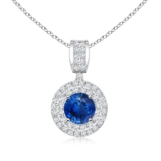 6mm AAA Vintage-Inspired Sapphire Pendant with Diamond Double Halo in 9K White Gold