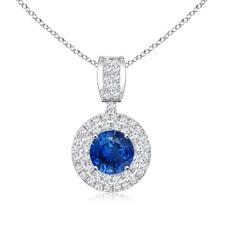 6mm AAA Vintage-Inspired Sapphire Pendant with Diamond Double Halo in White Gold
