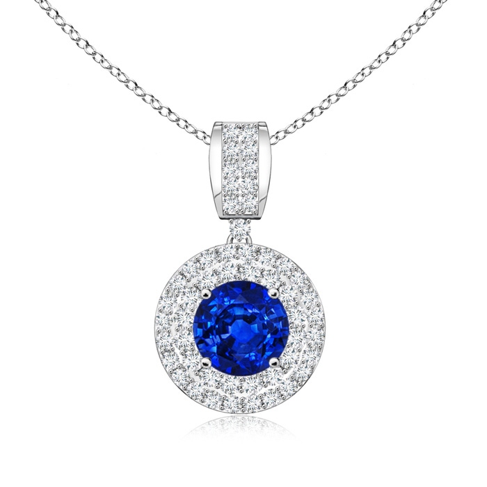 6mm AAAA Vintage-Inspired Sapphire Pendant with Diamond Double Halo in P950 Platinum