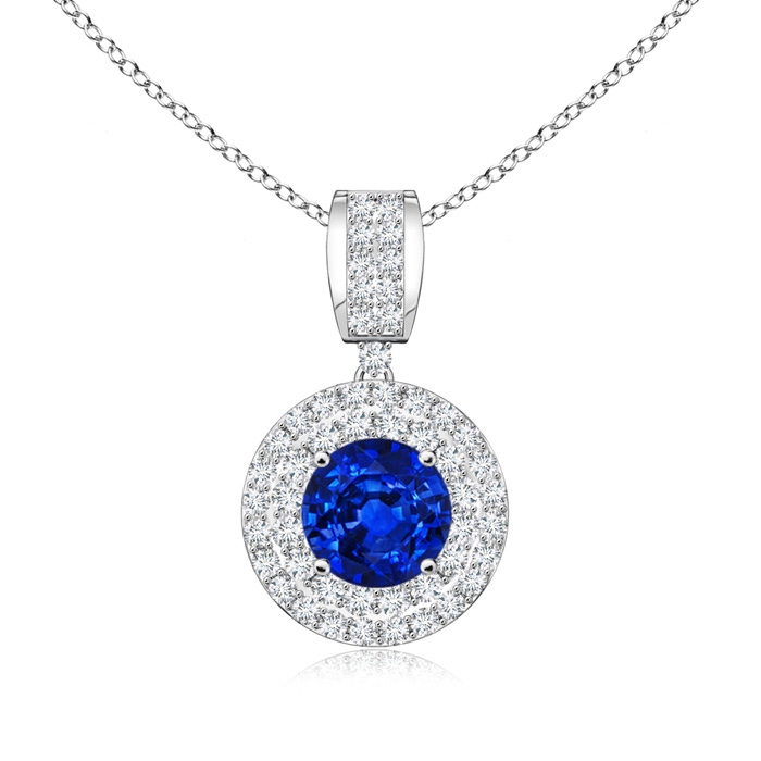 6mm AAAA Vintage-Inspired Sapphire Pendant with Diamond Double Halo in White Gold 