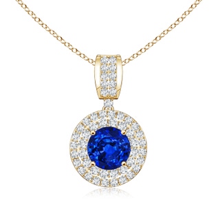 6mm AAAA Vintage-Inspired Sapphire Pendant with Diamond Double Halo in Yellow Gold