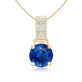 6mm AAA Round Sapphire Solitaire Pendant with Diamond Accents in Yellow Gold