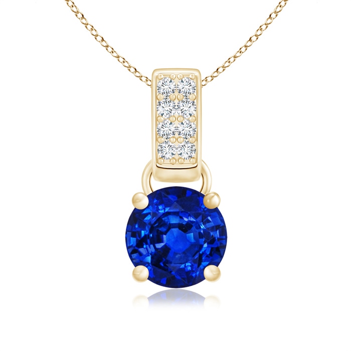 6mm AAAA Round Sapphire Solitaire Pendant with Diamond Accents in Yellow Gold