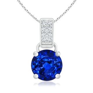 7mm AAAA Round Sapphire Solitaire Pendant with Diamond Accents in P950 Platinum