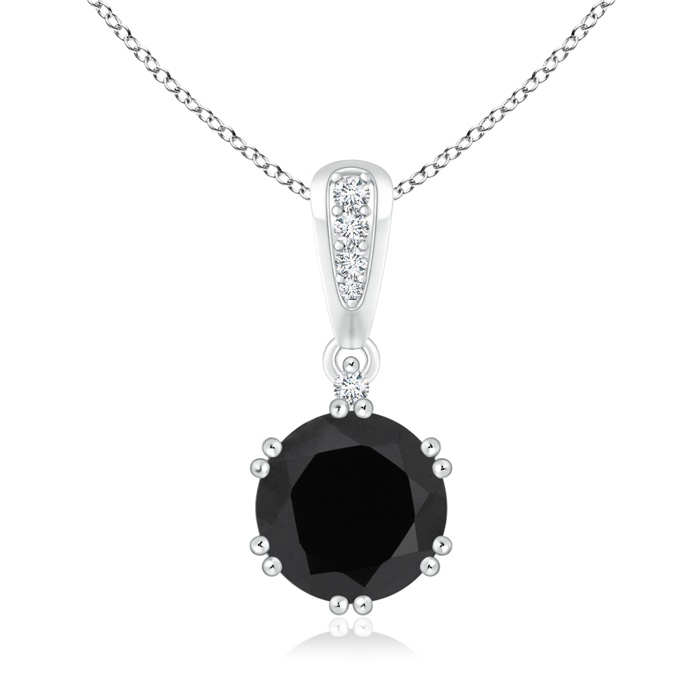 7mm AAA Round Black Onyx Pendant with Diamonds in White Gold