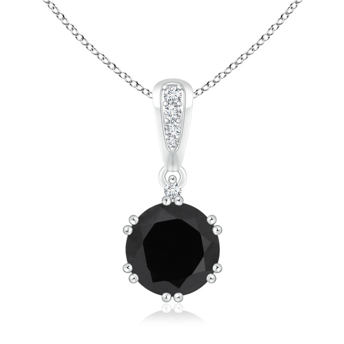 7mm AAA Round Black Onyx Pendant with Diamonds in White Gold 