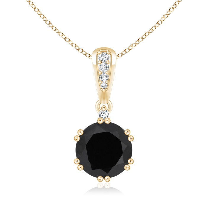 7mm AAA Round Black Onyx Pendant with Diamonds in Yellow Gold