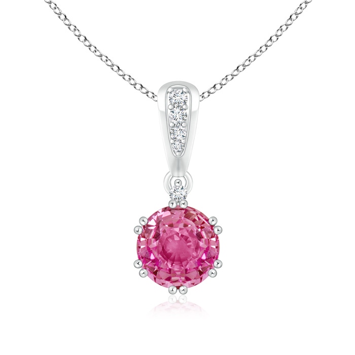 6mm AAA Round Pink Sapphire Pendant with Diamonds in White Gold