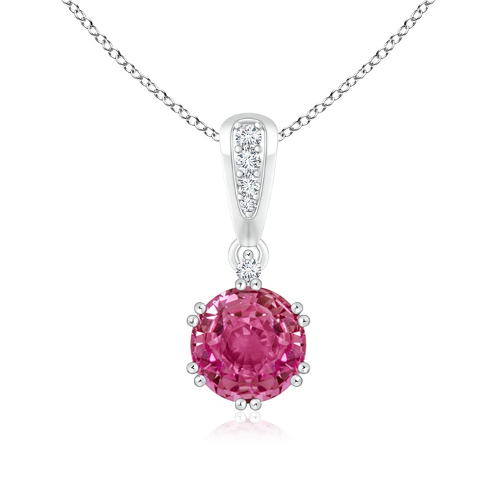 6mm AAAA Round Pink Sapphire Pendant with Diamonds in P950 Platinum