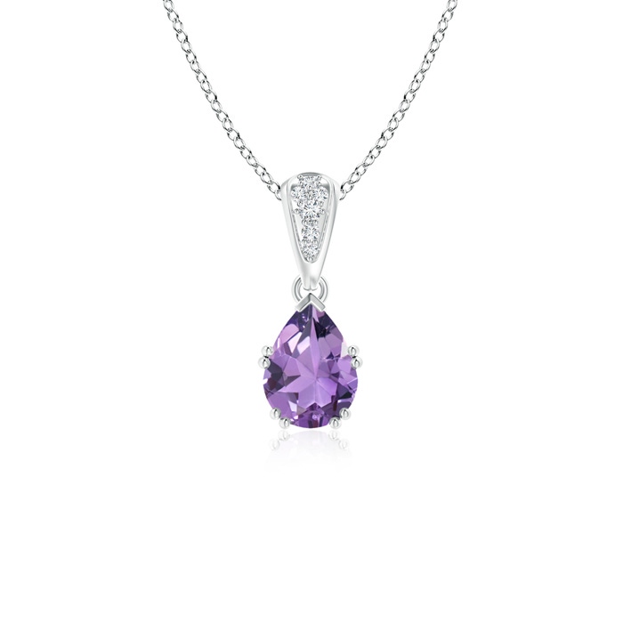 7x5mm A Vintage Style Pear Amethyst Drop Pendant with Diamonds in White Gold 
