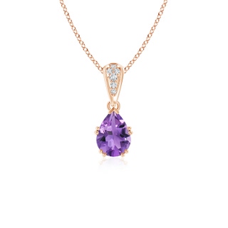 7x5mm AA Vintage Style Pear Amethyst Drop Pendant with Diamonds in Rose Gold