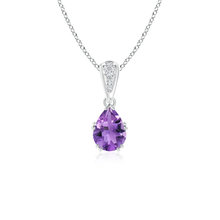 7x5mm AA Vintage Style Pear Amethyst Drop Pendant with Diamonds in White Gold 