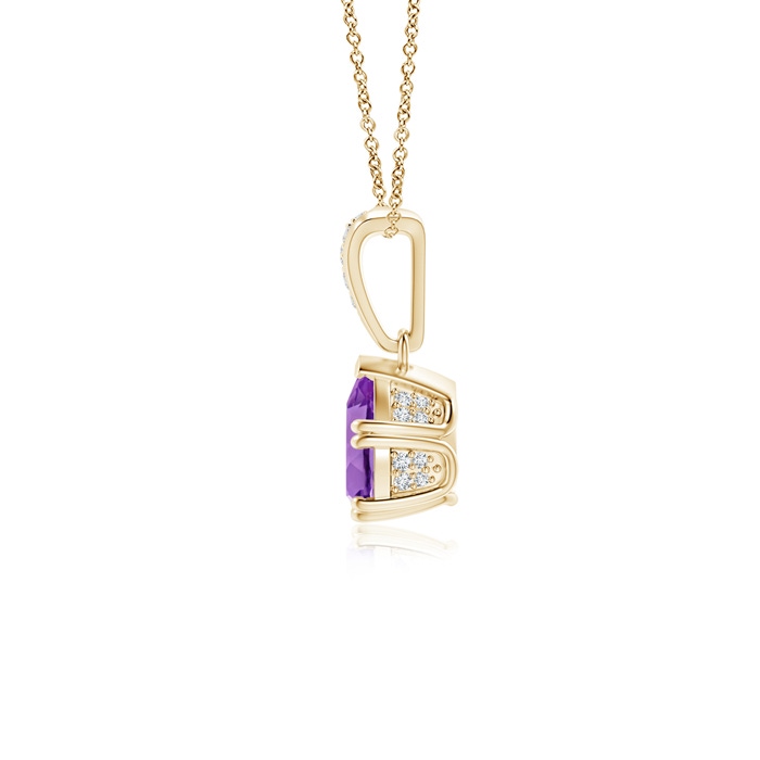 7x5mm AA Vintage Style Pear Amethyst Drop Pendant with Diamonds in Yellow Gold product image