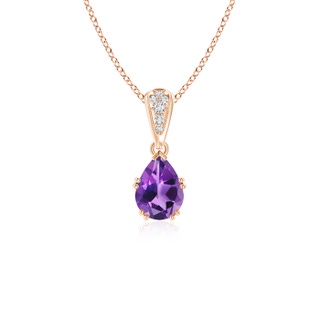 7x5mm AAA Vintage Style Pear Amethyst Drop Pendant with Diamonds in 9K Rose Gold