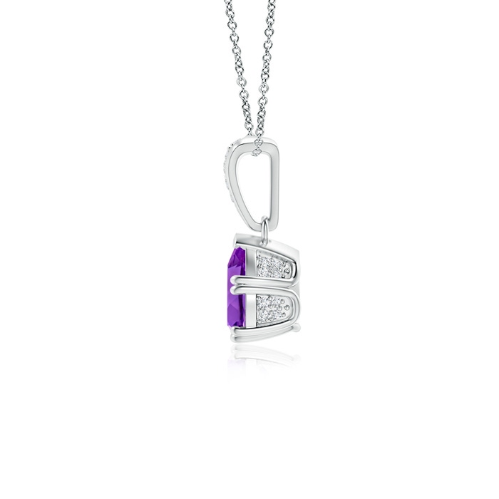 7x5mm AAA Vintage Style Pear Amethyst Drop Pendant with Diamonds in White Gold product image