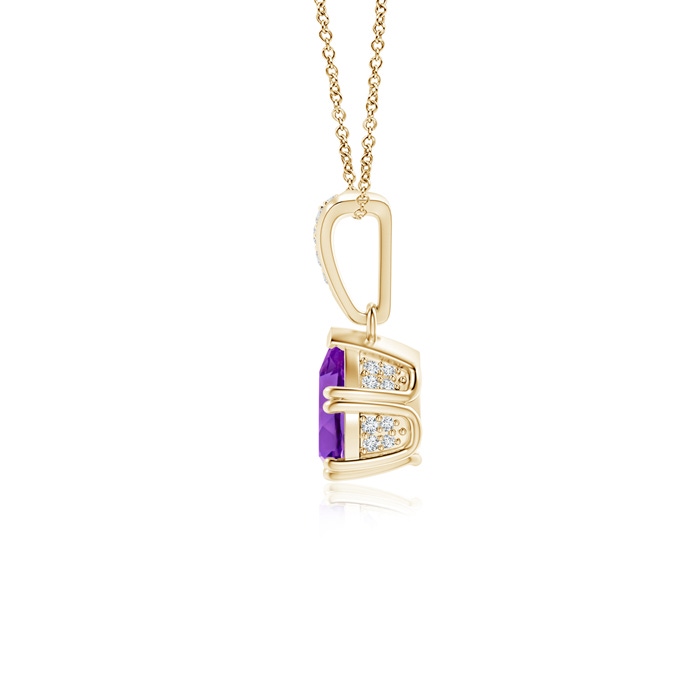 7x5mm AAA Vintage Style Pear Amethyst Drop Pendant with Diamonds in Yellow Gold product image