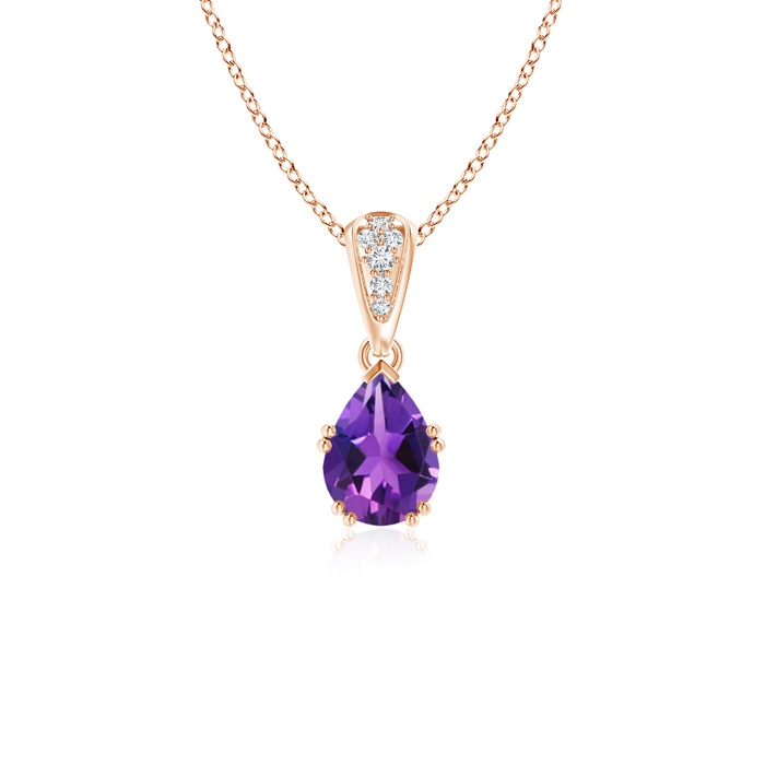 7x5mm AAAA Vintage Style Pear Amethyst Drop Pendant with Diamonds in Rose Gold