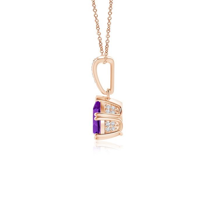 7x5mm AAAA Vintage Style Pear Amethyst Drop Pendant with Diamonds in Rose Gold product image