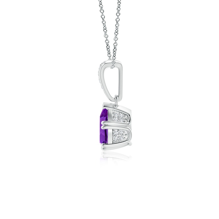 7x5mm AAAA Vintage Style Pear Amethyst Drop Pendant with Diamonds in White Gold product image