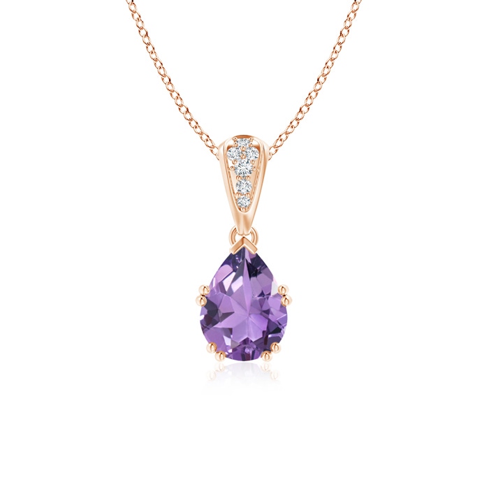 8x6mm A Vintage Style Pear Amethyst Drop Pendant with Diamonds in Rose Gold 