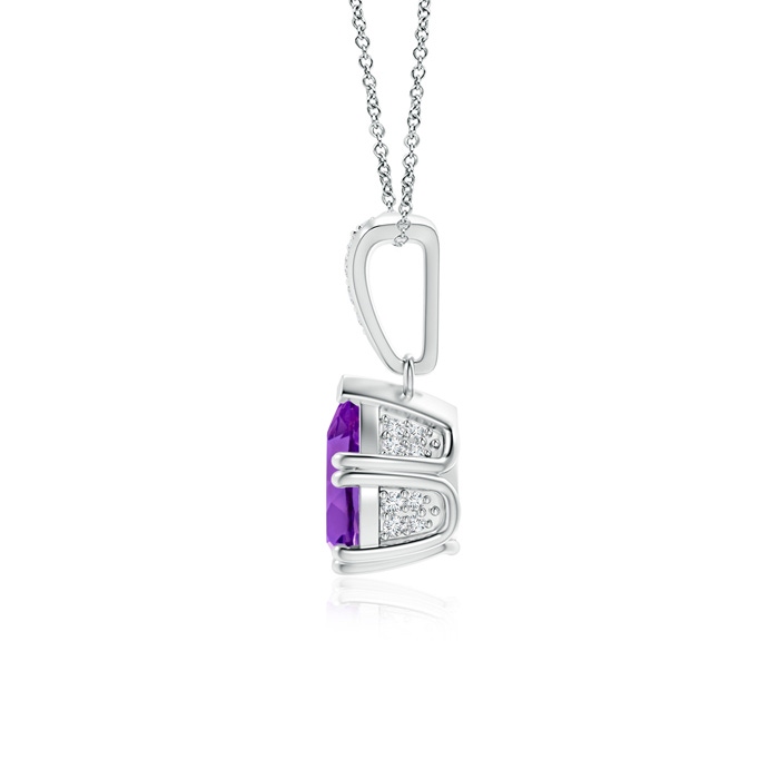 8x6mm AAA Vintage Style Pear Amethyst Drop Pendant with Diamonds in White Gold product image