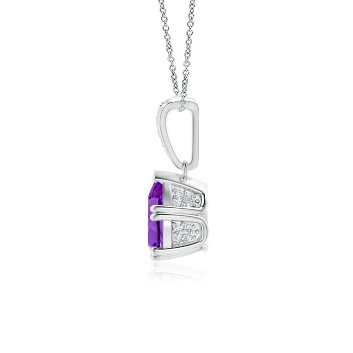 8x6mm AAA Vintage Style Pear Amethyst Drop Pendant with Diamonds in White Gold - side 1