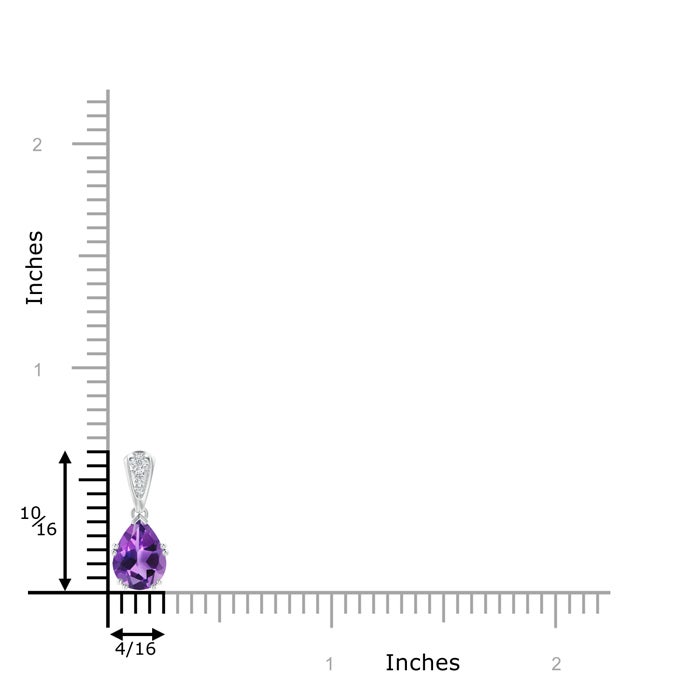 8x6mm AAA Vintage Style Pear Amethyst Drop Pendant with Diamonds in White Gold - ruler