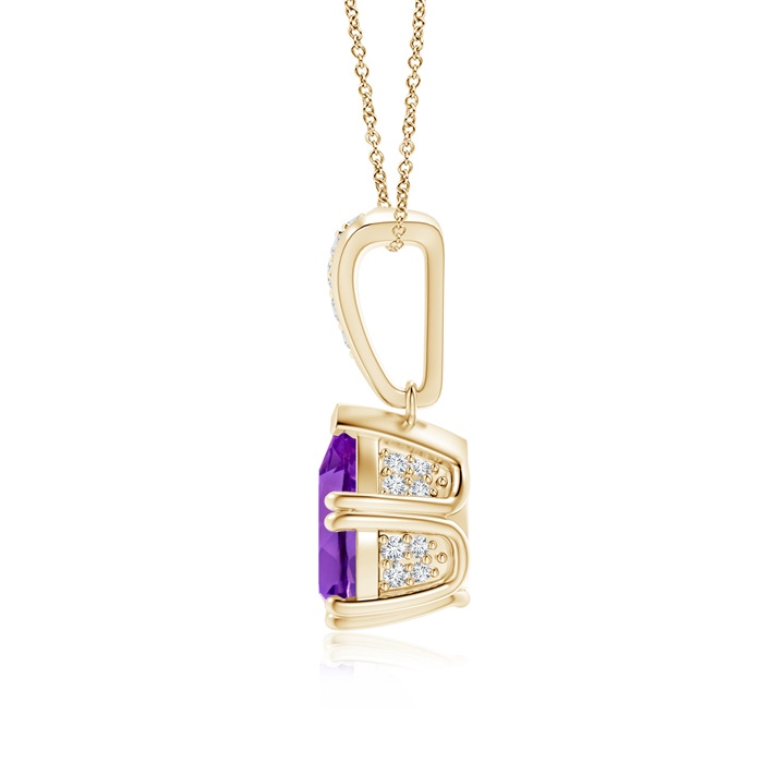 9x7mm AAA Vintage Style Pear Amethyst Drop Pendant with Diamonds in Yellow Gold product image
