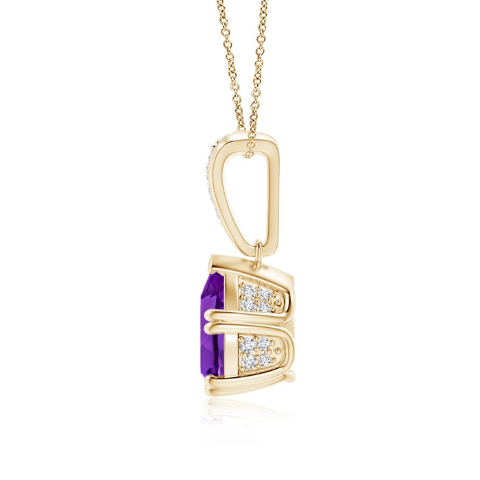 9x7mm AAAA Vintage Style Pear Amethyst Drop Pendant with Diamonds in Yellow Gold product image