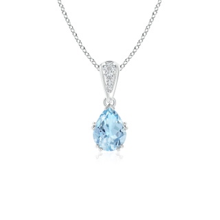 7x5mm AAA Vintage Style Pear Aquamarine Drop Pendant with Diamonds in White Gold