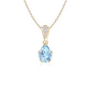 7x5mm AAA Vintage Style Pear Aquamarine Drop Pendant with Diamonds in Yellow Gold