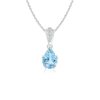 7x5mm AAAA Vintage Style Pear Aquamarine Drop Pendant with Diamonds in P950 Platinum