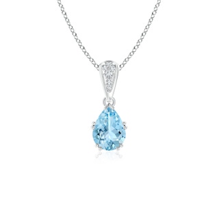 7x5mm AAAA Vintage Style Pear Aquamarine Drop Pendant with Diamonds in White Gold