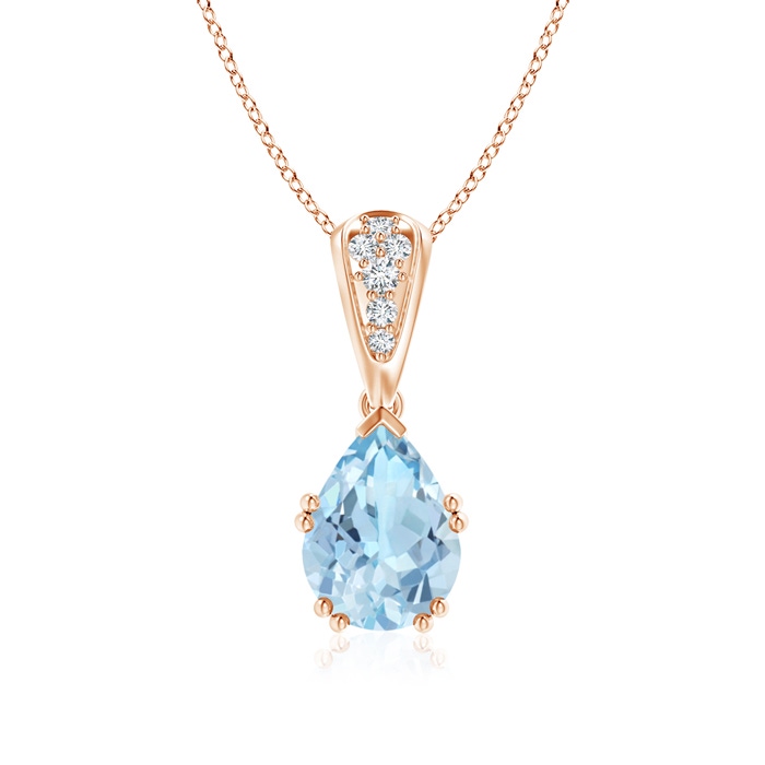 9x7mm AAA Vintage Style Pear Aquamarine Drop Pendant with Diamonds in Rose Gold 