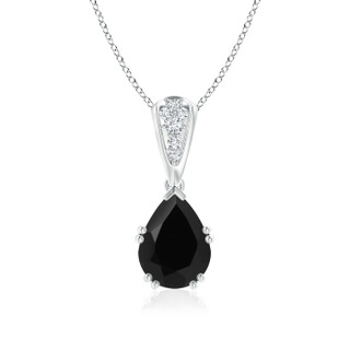 9x7mm AAA Vintage Style Pear Black Onyx Drop Pendant with Diamonds in 10K White Gold