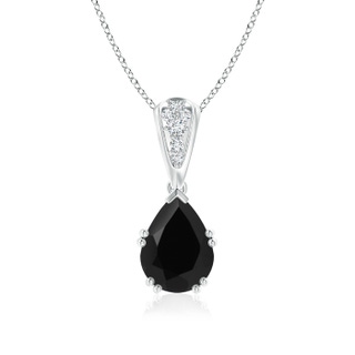 9x7mm AAA Vintage Style Pear Black Onyx Drop Pendant with Diamonds in 9K White Gold