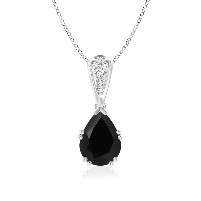 9x7mm AAA Vintage Style Pear Black Onyx Drop Pendant with Diamonds in White Gold