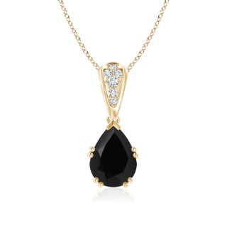 9x7mm AAA Vintage Style Pear Black Onyx Drop Pendant with Diamonds in Yellow Gold