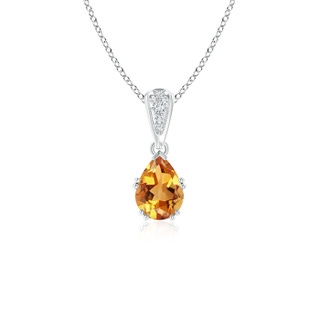 7x5mm AA Vintage Style Pear Citrine Drop Pendant with Diamonds in White Gold