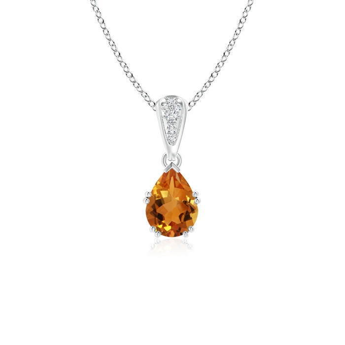 7x5mm AAA Vintage Style Pear Citrine Drop Pendant with Diamonds in White Gold 