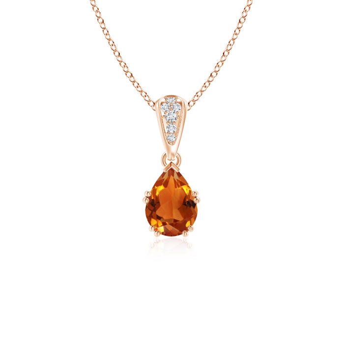 7x5mm AAAA Vintage Style Pear Citrine Drop Pendant with Diamonds in Rose Gold