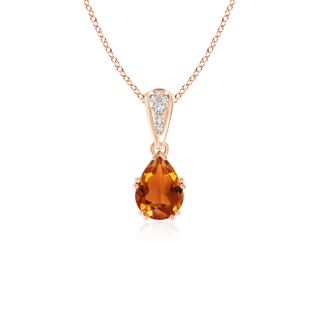 7x5mm AAAA Vintage Style Pear Citrine Drop Pendant with Diamonds in Rose Gold